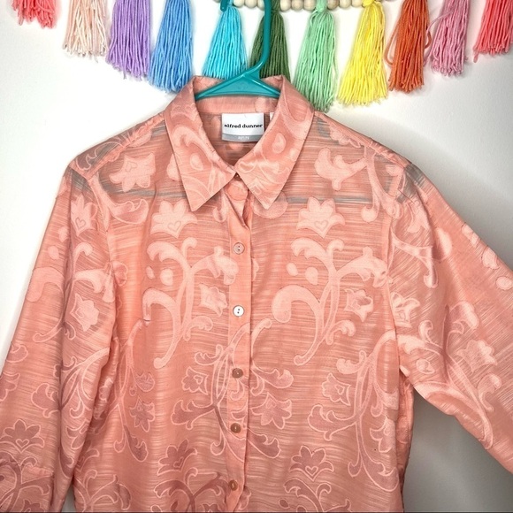Vintage Alfred Dunner Button Up Scrollwork Blush Sheer Top Blouse Size 6 Petite - Picture 5 of 16